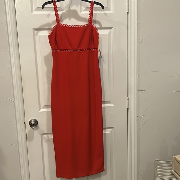 CeCe Red Sheath Midi Dress Square Neck Cocktail - Picture 2 of 10